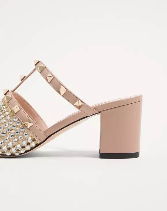 Valentino Rockstud Calfskin Slide Sandal With Strass Embroidery 60Mm - Image 2